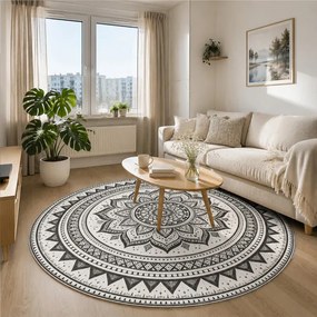 Koberec NOVO Mandala čierny / biely kruh