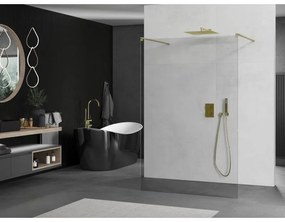 Mexen Kioto, sprchová zástena Walk-In 140 x 200 cm, 8mm číre sklo, zlatý matný profil, 800-140-002-55-00