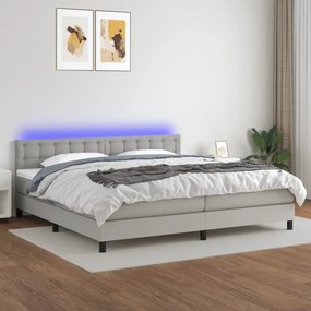 Posteľ boxsping s matracom a LED bledosivá 200x200 cm látka 3133501
