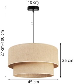 Závesné svietidlo Juta, 1x jutové tienidlo, biela konštrukcia, (fi 45cm)