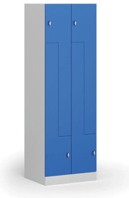 Kovová šatníková skrinka S1 Z, 4 oddiely, 1850 x 600 x 500 mm, demont, otočný zámok, modré dvere