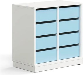 Úložná skrinka CASPER, 8 zásuviek, so soklom, biela/sky blue
