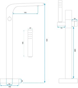 Rea Clark, voľne stojaca batéria h-920, čierna matná, REA-B5300