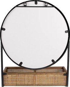 Čierno-hnedé nástenné zrkadlo s priehradkou s výpletom - 40*12*51 cm