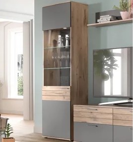 Vysoká vitrína Mason, dub/šedá%