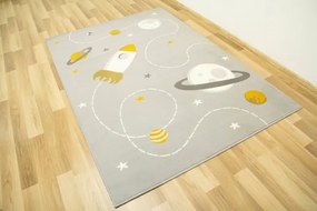 Detský koberec Kids 534547/89945 Mouse, sivý/horčicový, vesmír