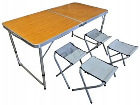 Kempingový stôl so 4 stoličkami s motívom dreva