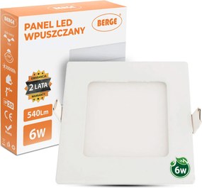 BERGE LED panel štvorcový 120x120x20mm vstavaný - 6W - 230V - 390Lm - teplá biela
