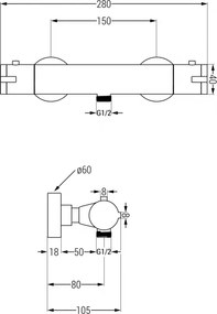 Mexen KAI, termostatická sprchová batéria so spodným 1/2" pripojením sprchy, ružové zlato, 77100-60