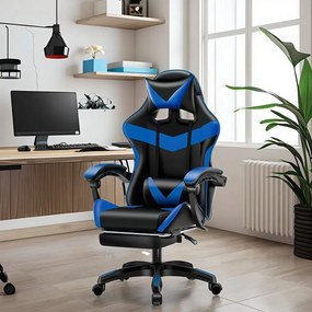 Kancelárska herná stolička s nastaviteľnou opierkou nôh - čierno-modrá