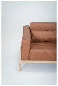 Koňakovohnedá pohovka z byvolej kože s konštrukciou z masívneho dubového dreva Gazzda Fawn, 180 cm