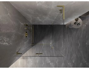 Mexen Lunar-F L, skladací sprchový kút ľavý 90 x 90 cm, 8mm číre sklo, zlatý matný profil, 836L-090-090-55-00-L