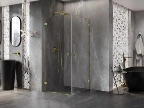 Mexen Lunar-B, výklopný sprchový kút ľavý 90 x 90 cm, 8mm číre sklo, zlatý profil, 832-090-090-50-00-L