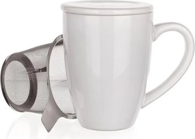 Banquet Keramický hrnček s viečkom a s nerezovým sitkom BONNET 350 ml biely