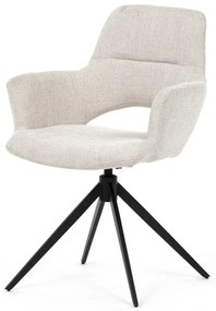Židle jídelní, krémová látka, 360° vratný mechanismus, černý kov