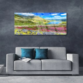 Obraz na akrylátovom skle Hora záliv lúka príroda 125x50 cm