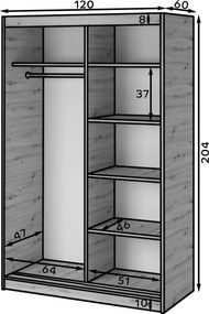 Šatní skříň Emerio se zrcadlem 120 cm dub Artisan