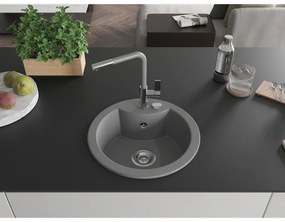 Mexen Diego, 1-komorový granitový drez 488x488x167 mm a drezová batéria Flora, šedá, 6512-71-670401-06