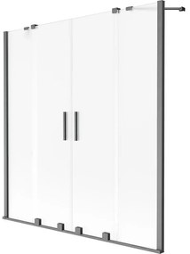 Mexen Velar Duo, 2-krídlová posuvná vaňová zástena 150 x 150 cm, 8mm sklo námraza, grafit brúsený, 896-150-000-32-66