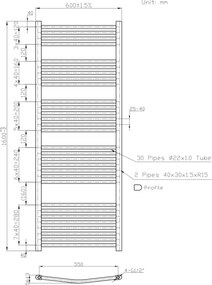 Novaservis - Kúpeľňový rebríkový radiátor 836W/230V 160x60 cm biely, zaoblený