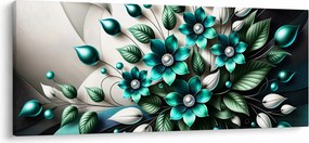 Obraz - 3D tyrkysové kvety (120x50 cm)