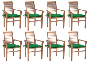 Jedálenské stoličky 8 ks zelené podložky tíkový masív