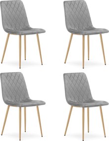 Set 4 kresiel TURIN - svetlosivý zamat / nohy vo farbe dreva