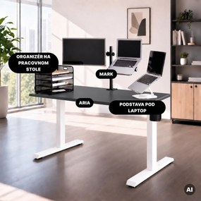 Elektrický stôl s nastaviteľnou výškou ergonomický bielo-antracitový,1400x700 mm: ARIA
