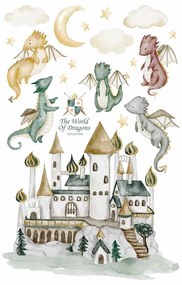 Gario Detská nálepka na stenu The world of dragons - draci, zámok, mesiac a hviezdy