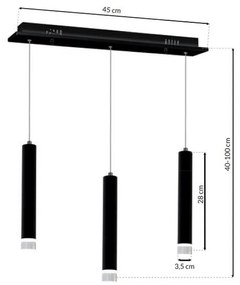 Závesné svietidlo Carbon, 3x čierne kovové tienidlo, b