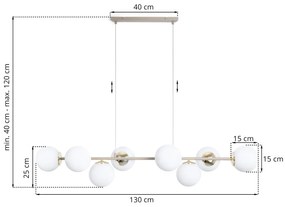 Závesné svietidlo Florence, 8x biele sklenené tienidlo, g/be
