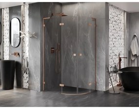 Mexen Lunar, L polkruhový sprchový kút naklápací doľava 100 x 90 cm, 8mm číre sklo, profil medená matná, 833L-100L-090P-65-00