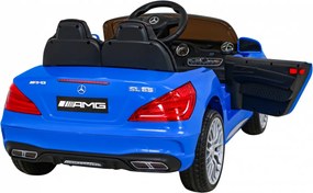 Ramiz Mercedes Benz AMG SL65 S elektrický pre deti Modrá + Diaľkové ovládanie + LED audio + Eco koža + EVA + Pomalý štart