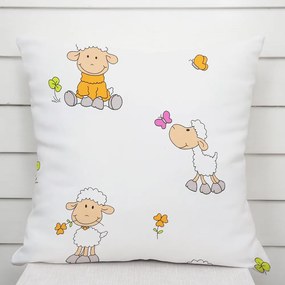 Biante Detská bavlnená obliečka na vankúš Sandra SA-728 Veselé ovečky na bielom 50 x 60 cm
