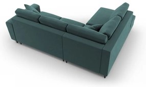 Zamatová rozkladacia/s úložným priestorom rohová pohovka v petrolejovej farbe (ľavý roh/do L) Kyoto – Cosmopolitan Design