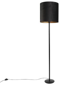 Stojacia lampa čierna s čiernym zamatovým tienidlom so zlatom 40 cm - Simplo