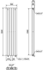 Mexen Dallas, vykurovacie teleso 1600x360 mm, 1039 W, antracitová, W214-1600-360-00-66