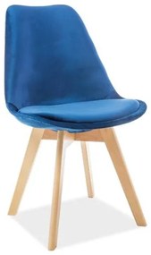 Jedálenská stolička čalúnená zamatovou látkou, buk/modrá