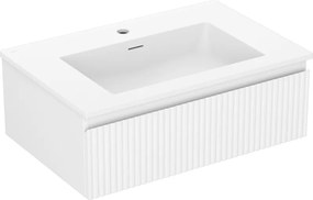 Mexen Rivel, kúpeľňová skrinka 70 cm s umývadlom Otis, 1 zásuvka, drážkovaná, biela matná, 91A20-07023-1-BF01-W18M01