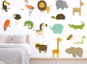 Exotické zvieratká textilní prelepiteľné nálepky na stenu list 46 x 25 cm