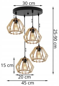 Závesné svietidlo TIMBER, 4x drevené tienidlo, O