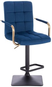 LuxuryForm Barová stolička VERONA GOLD VELUR na čiernej hranatej základni - modrá