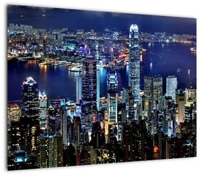 Sklenený obraz mrakodrapov v noci (70x50 cm)