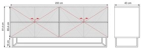Komoda Asha 200 cm na čiernom podstavci - artisan / čierny mat