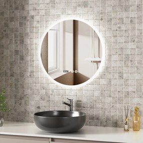 Erga Deam, okrúhle LED zrkadlo 60cm, 3 farby svetla, predné osvetlenie, vyhrievacia podložka proti zapareniu, ERG-V01-Deam-6060-CL