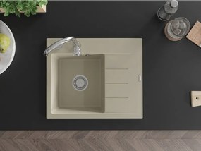 Mexen Ben, 1-komorový granitový drez 600x500x190 mm, ľavý+ chrómový sifón, béžová, 6522605000-69