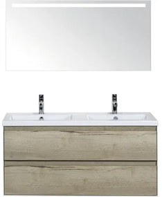 Kúpeľňový nábytkový set Evora 120 cm s keramickým dvojitým umývadlom a zrkadlom s LED osvetlením dub prírodný