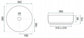 REA-U18918 - Umývadlo na dosku SAMI, priemer 36 cm, keramika/lesklá biela