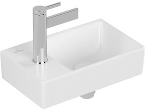 VILLEROY &amp; BOCH Avento závesné umývadielko s otvorom vľavo, bez prepadu, 360 x 220 mm, Stone White, s povrchom CeramicPlus, 43003RRW