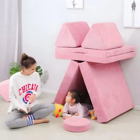 DIY veľká skladacia modulárna pohovka pre deti 8 mäkkých vankúšov - ružová ECOTOYS